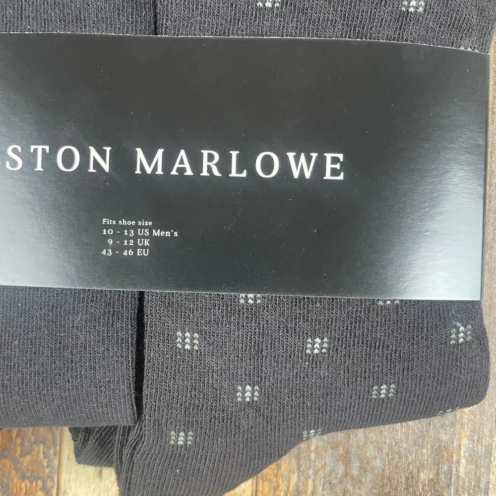 EASTON MARLOWE Men's Shoe Size 10-13 Black White Cotton Polyamide Elastane 6PK